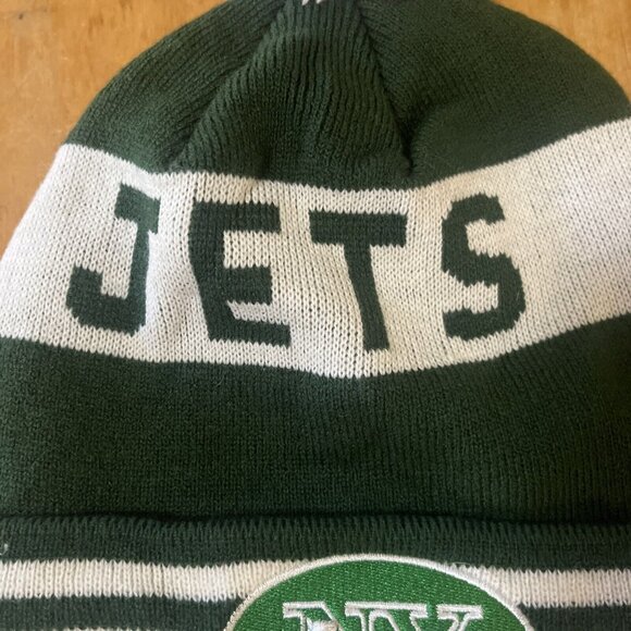 New York Jets Knit Beanie Hat With Pom Pom Green & White Adult Size By 47 Brand - Picture 3 of 9